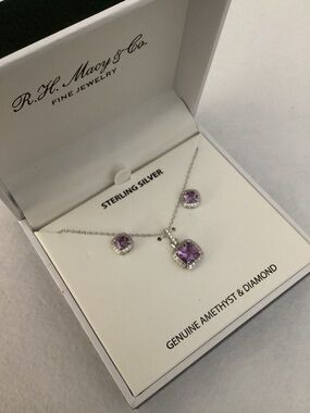R.H. Macys Sterling Silver Amethyst & Diamond Necklace Set